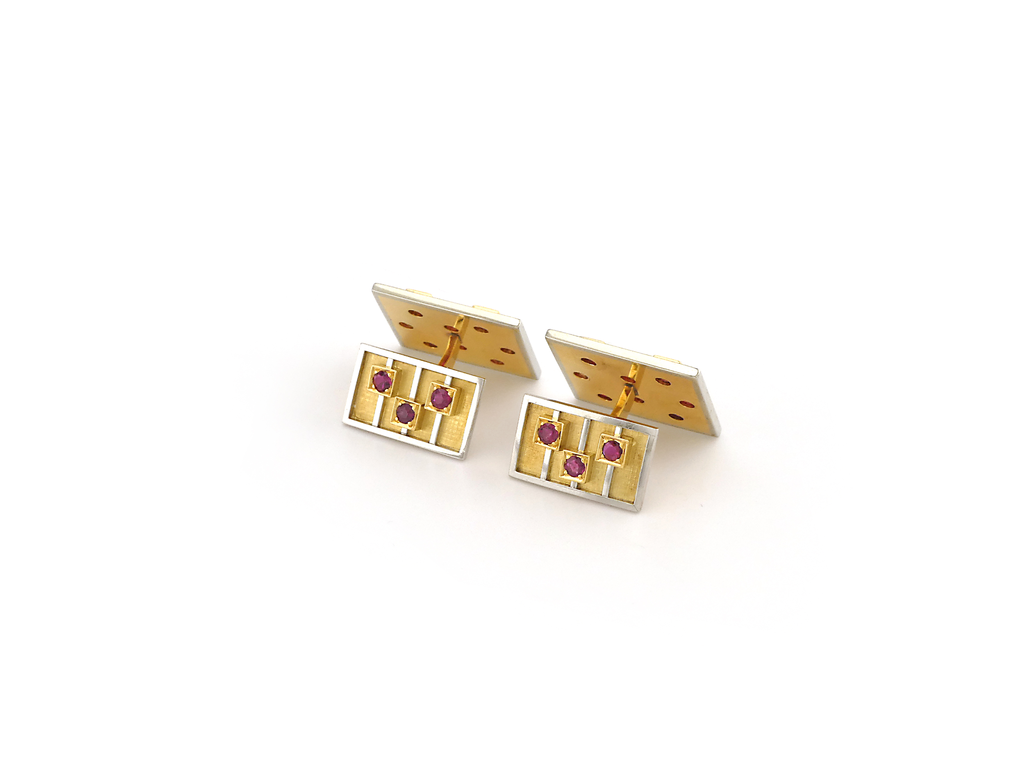 Yellow & White Gold Cufflings with Ruby | Jewel in a Box